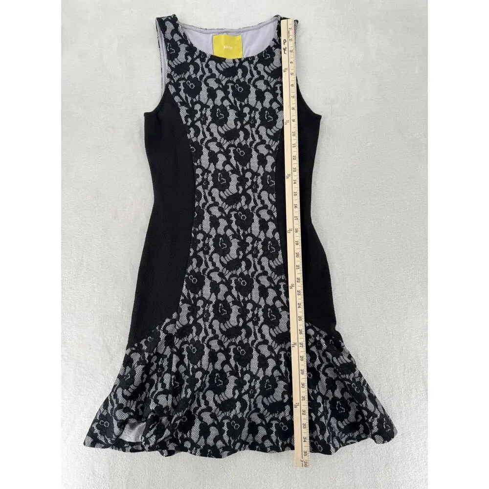 Maeve Anthropologie Black White Lace Dress Stretch Sleeveless Dark Coquette S